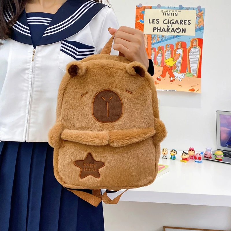 Kawaii New Capybara Plush Backpack For Women Versatile Cartoon Funny Capibala Bag Large Capacity Tote Bag Children's Gift