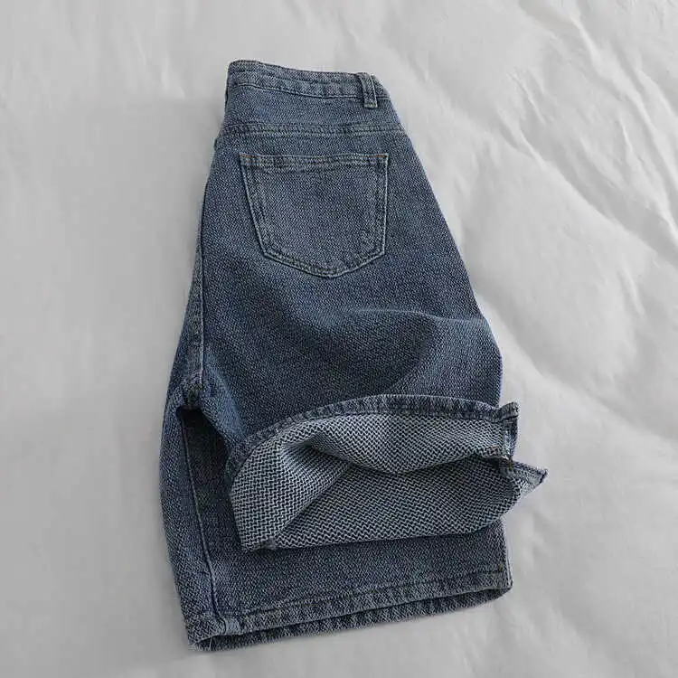

High Waist Thin Denim orts Women's Five-Quarter Length Spring Summer plus Size Loose Straight Leg Wide Leg Mid-Length Pants