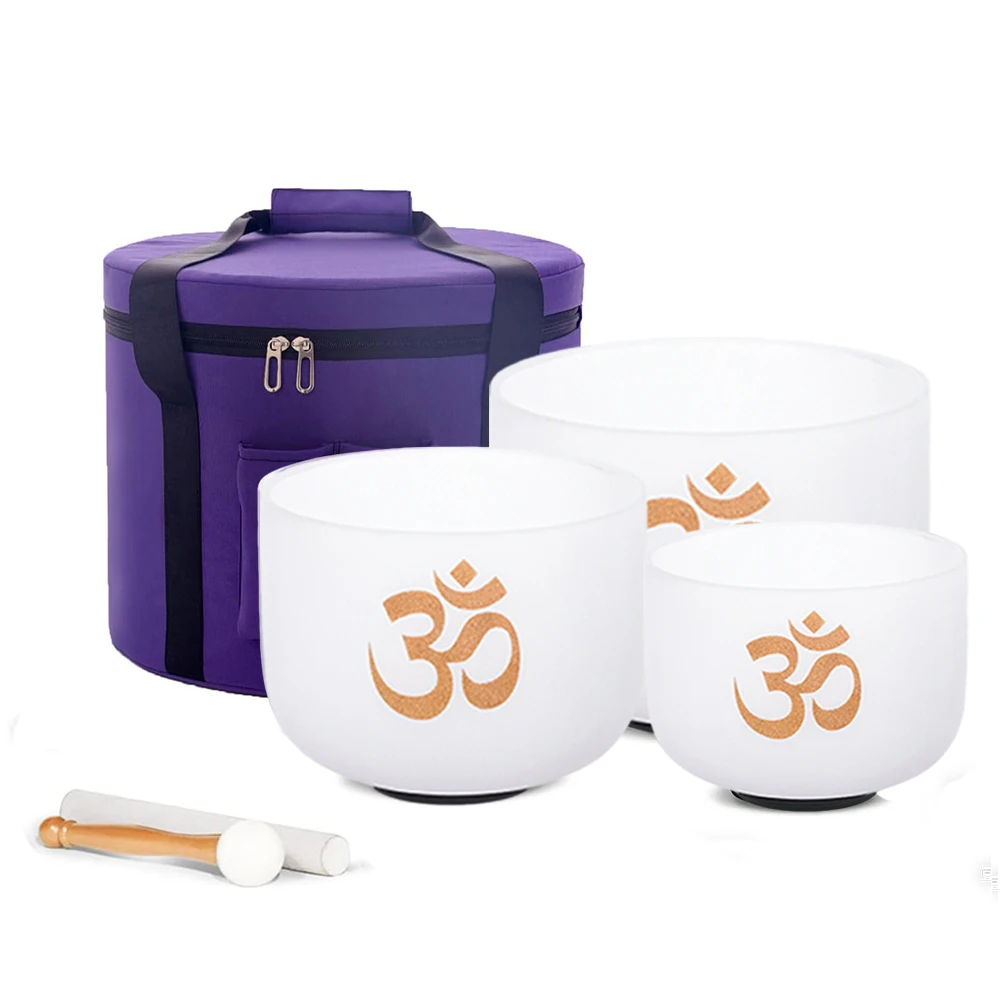 

Hye-eun 8-12inch OM Design Crystal Singing Bowls Chakra Set of 3pcs with Carry Cases for Yoga Medication Sound Healing