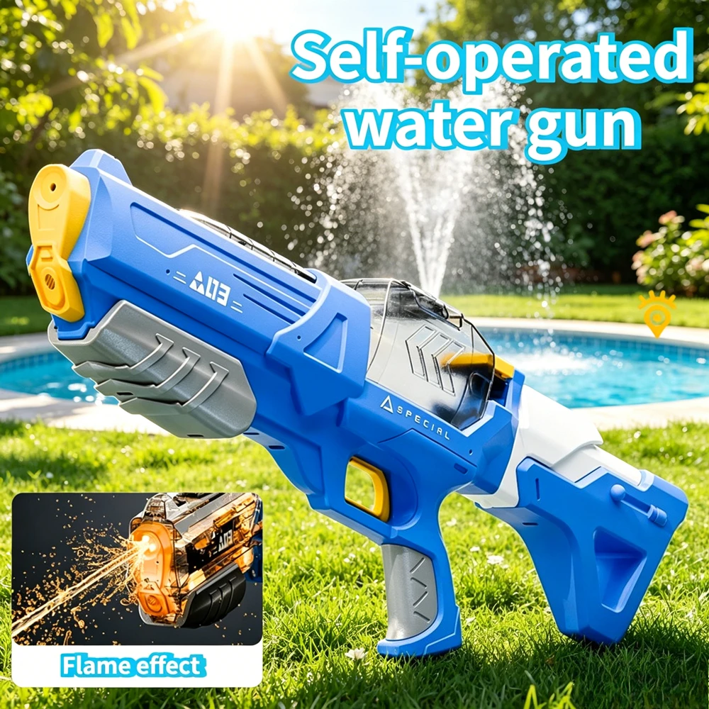 Outdoor Group Water Game Essential Toy One Button Auto Water Absorb Hands-Free Electric Multi Shot Water Gun Squirt Toy