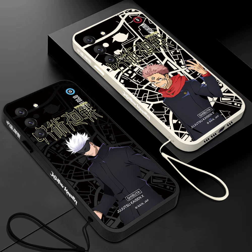 

Anime Jujutsu Kaisen Satoru Gojo Phone Case for Oneplus Nord 3 2 9 8T 8 Pro 5G Liquid Soft Silicone Cover With Hand Strap