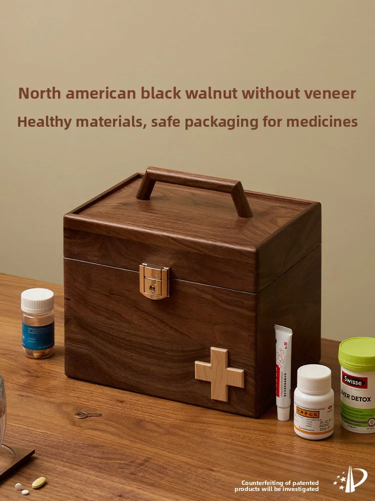 

YFY solid wood household medicine box storage box large capacity high value classification box