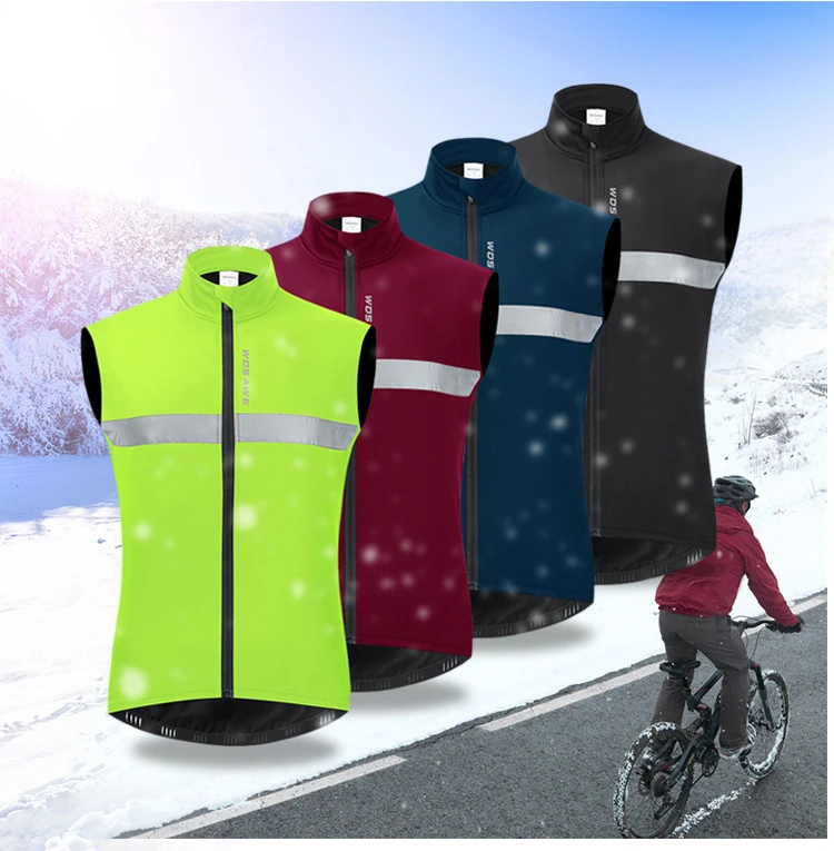 WOSAWE Winter Sleeveless Jacket Men\'s Fleece Cycling Vest Reflective Windproof Windbreaker Warm up MTB Bike Vest Cycling Clothes