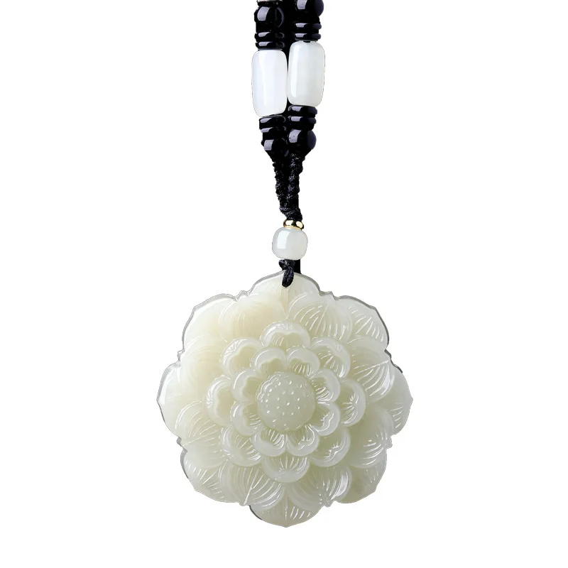 Natural Xinjiang Hetian Jade Pendant White Green Jade Lotus Necklace Pendant Lotus Pod Pendant for Women Gifts