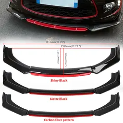 Universal Car Front Bumper Lip Body Kit Spoiler Splitter Diffuser 4PCS Red White Carbon Fiber Canard Splitter ABS Plastic