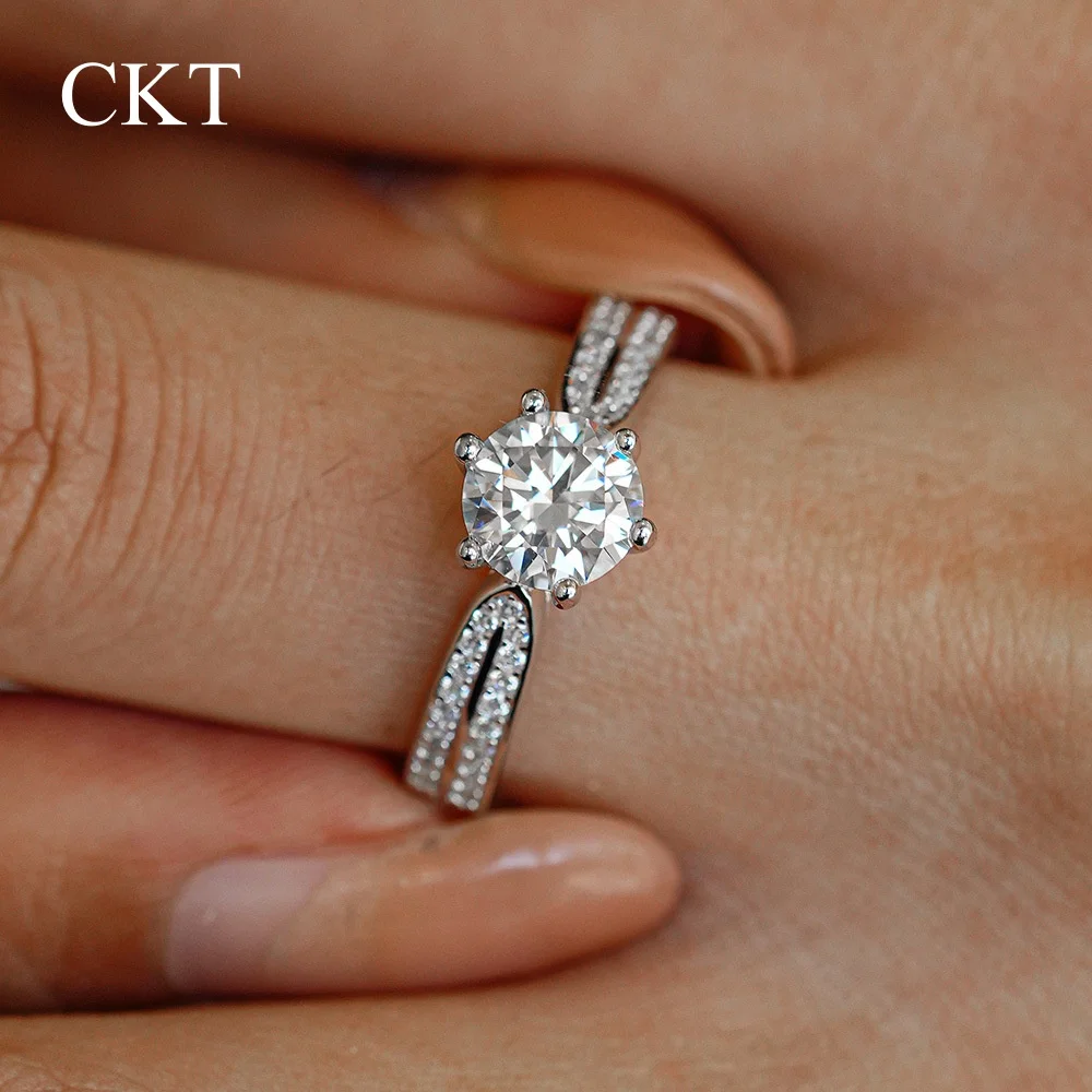 

CKT Original Ring Sparkling D Color 3ct Moissanite Diamond Platinum Pt950 Wedding Band 18k White Gold Jewelry for Women