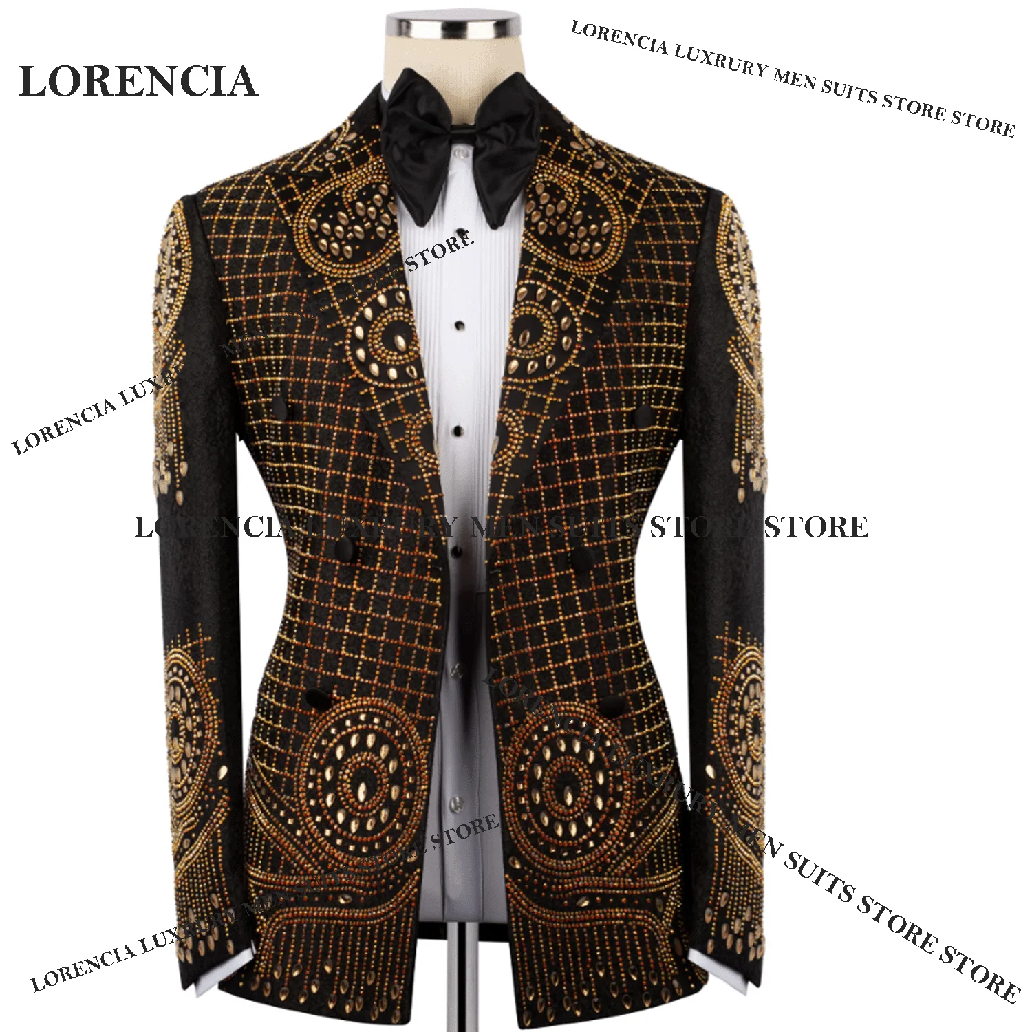 

Мужской костюм с индивидуальной вышивкой бисером и кристаллами, блестящий, для жениха, для вечеринки, комплект из 2 предметов, роскошный, приталенный, смокинг, свадебный, Ropa Hombre