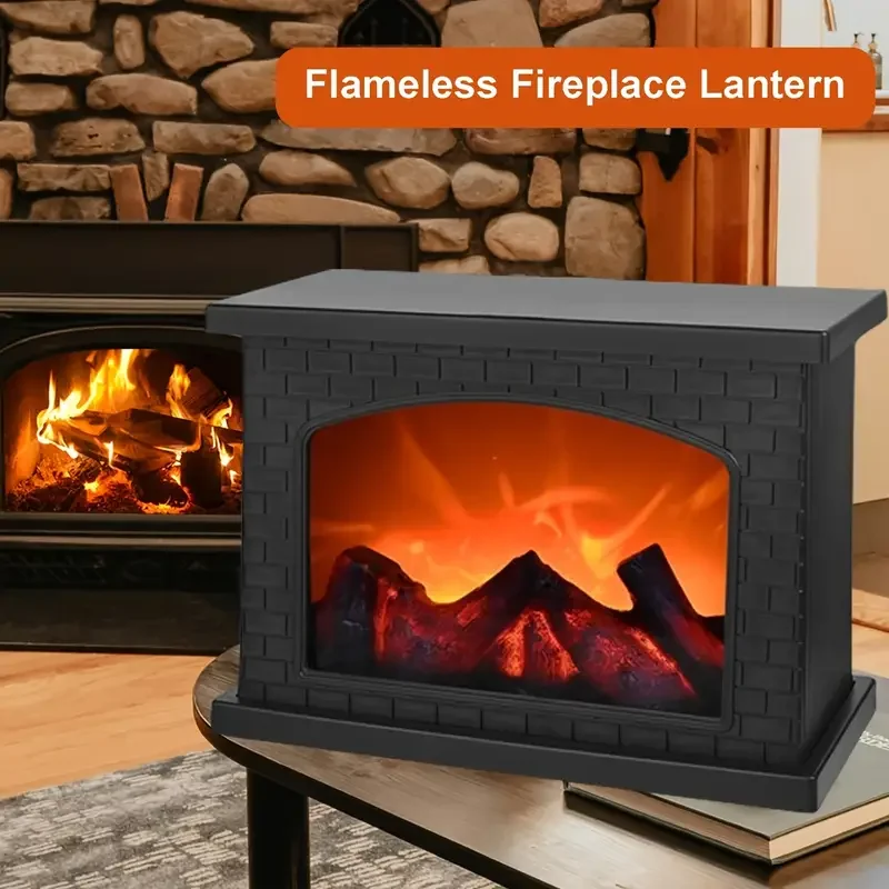LED Fireplace Lamp Realistic Flame Effect Vintage Style USB Battery Powered Light for Indoor Room Christmas Halloween Decoration