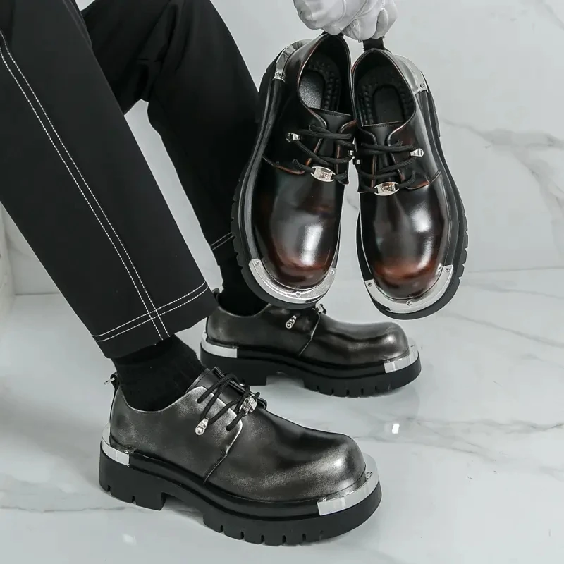 

Business Men Height-increasing Derby Shoes Men Casual Thick-soled Anti-slip Fashionable Large-head Leather Shoes Work Shoes Men