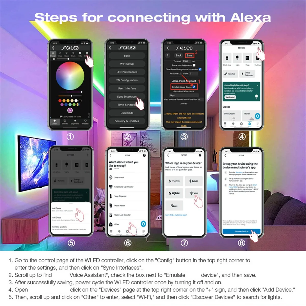B74A WLED ESP32 Pengendali LED dengan Mikrofon DIY Mode Dinamis Musik untuk WS2811 WS2812 SK6812 TM1814 WS2813 WS2815