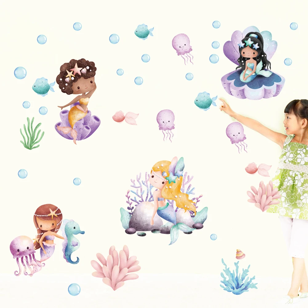 blue Sea Fish Bubble For Kids Rooms Bathroom Wall Sticker Broken Wall Poster Art Decals Kids Room Decor baby Favor