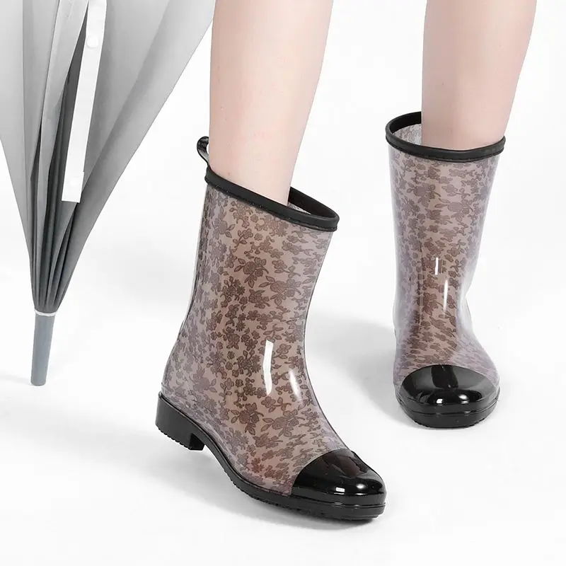 

​Waterproof Non Slip Women's Mid Calf Rain Boots with Fleece Lining Fashionable New Design for Adult Women Boots for Rainy Days​