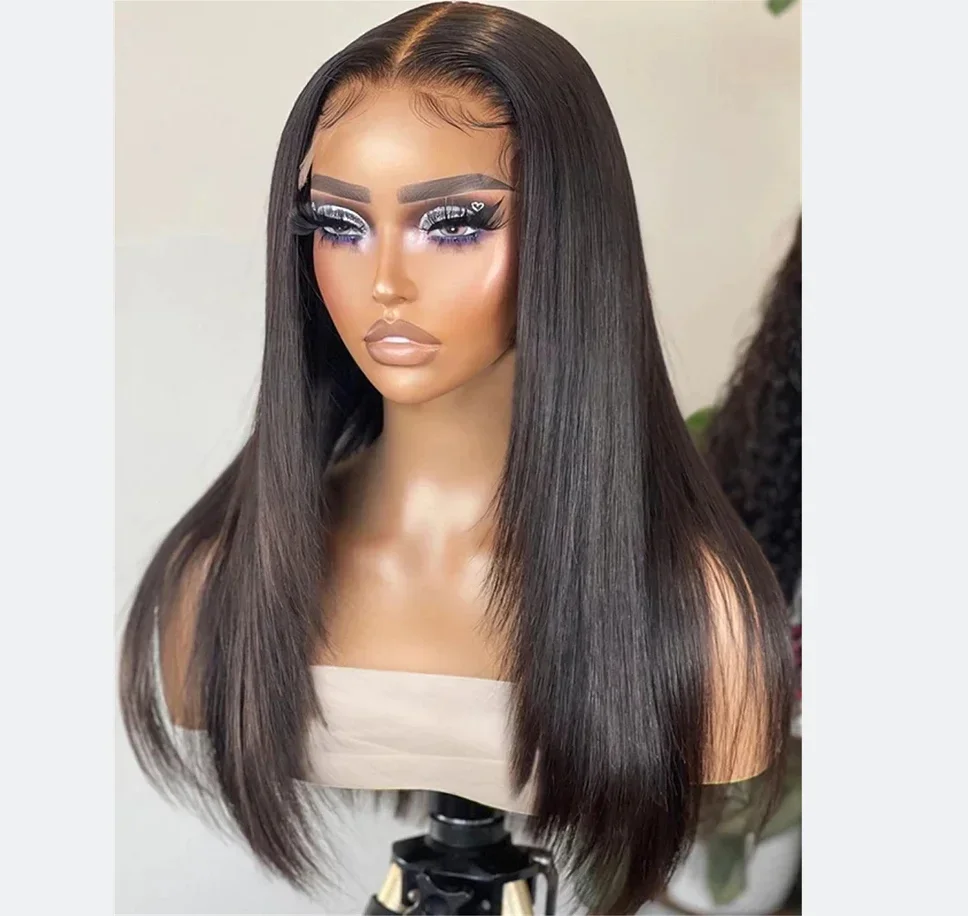 

Natural Black Silky Straight 26inch 180Density Soft Lace Front Wig Glueless Long Daily With Baby Hair For Women Preplucked