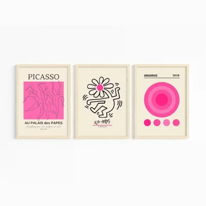 فن حائط باوهاوس الشمال مع طباعة تجريدية ، وردي فاتح ، قماش بيكاسوو ، بوهو ، معرض حديث ، ملصق غرفة المعيشة