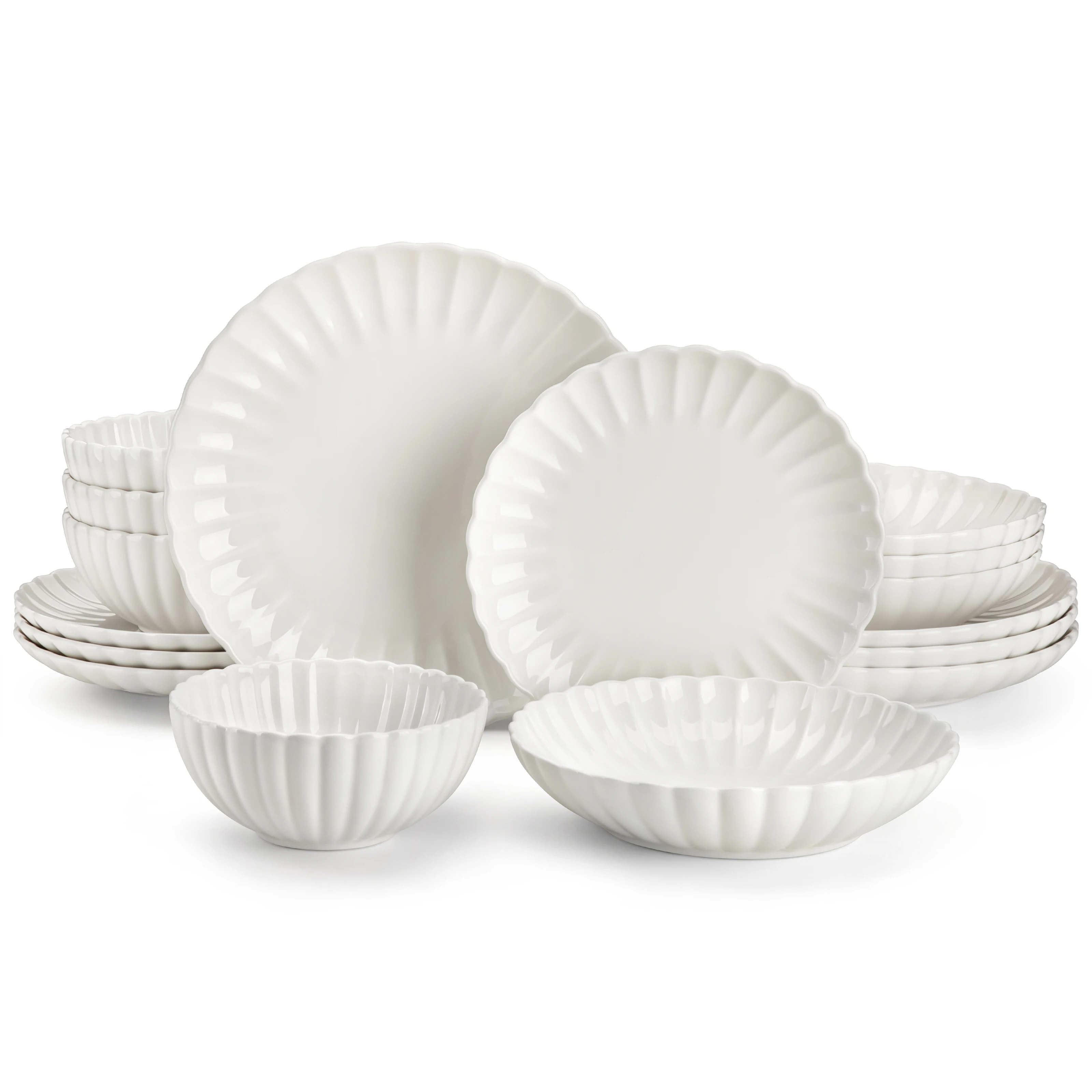 Set di stoviglie in ceramica ADONIS, composto da 16/24 pezzi, con piatti da portata, piatti da dessert, ciotole per cereali e pasta, per 4/6 persone.