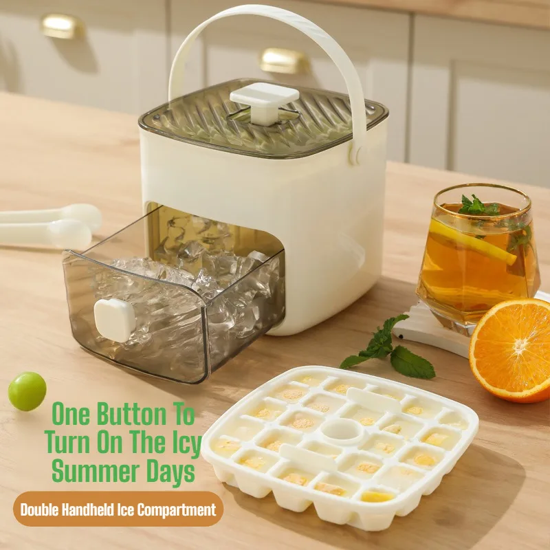 One Click Ice Cube Maker Mold Easy Release Quick Freeze Tray with Lid Food Grade Home Kitchen Freezer Bar Cocktail Drinks