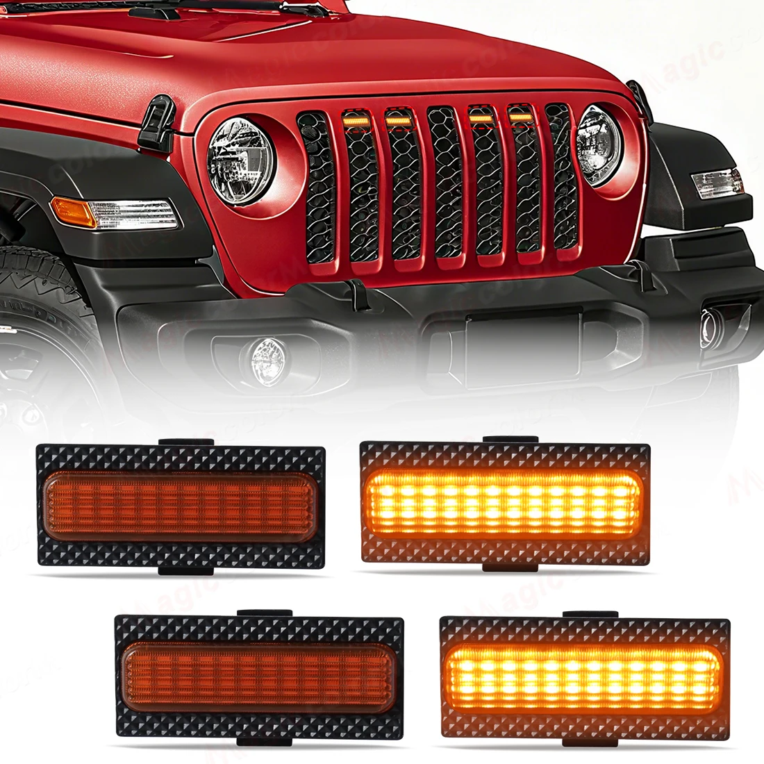 

4 шт. светодиодные фонари на решетке для Jeep Wrangler JL JLU 2024 2025 Предупреждающие переднюю решетку DRL Дневные ходовые огни Дневные фары Автозапчасти 12 В