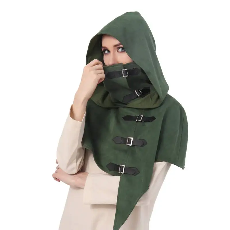 

WENAM Medieval Cowl Hood with Buckles Renaissance Hooded Cape Hat for Men Women Halloween Costume Accessories Vintage Hood