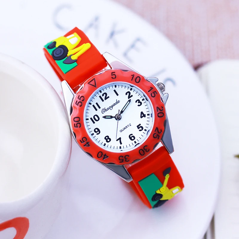 2024 children boys girls fashion cartoon excavator watches students cool gifts toy watches for over 3years kids 5colors clocks