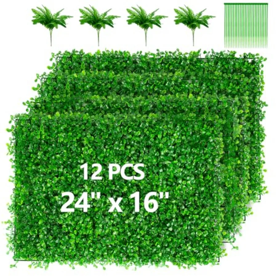 

Искусственные панели из самшита для живой изгороди 24x16, 12 штук, УФ-защита, имитация зелени, для ограждений, сада, патио, интерьера