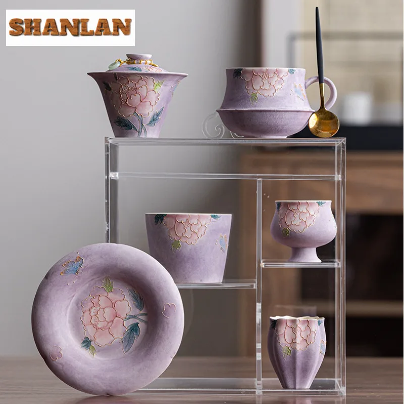 رسمت باليد الفاوانيا فنجان الشاي وعاء شاي أنيق كوب لطيف الشاي تذوق كوب شخصي Chazhan ماستر أكواب مستلزمات الشاي المنزلية