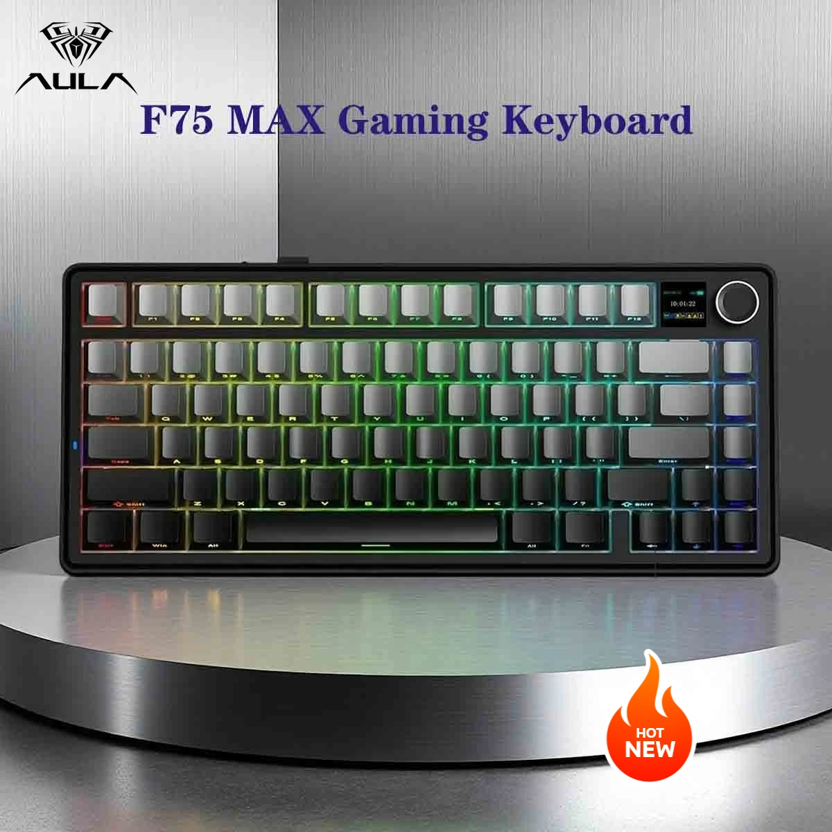 

AULA F75 MAX Wireless Keyboard 75% Layout Wired/Bluetooth/2.4G Hot-Swap RGB E-sports Keyboard with TFT Screen for PC/Mac Gamer