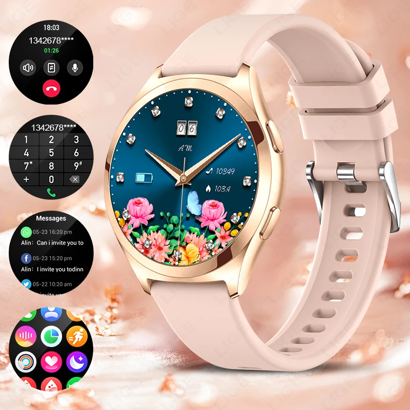 LIGE Luxury Smart Watch For Women Waterproof Bluetooth Call Women’s Bracelet Sport Compass Health Monitor Ladies Smartwatch Gift