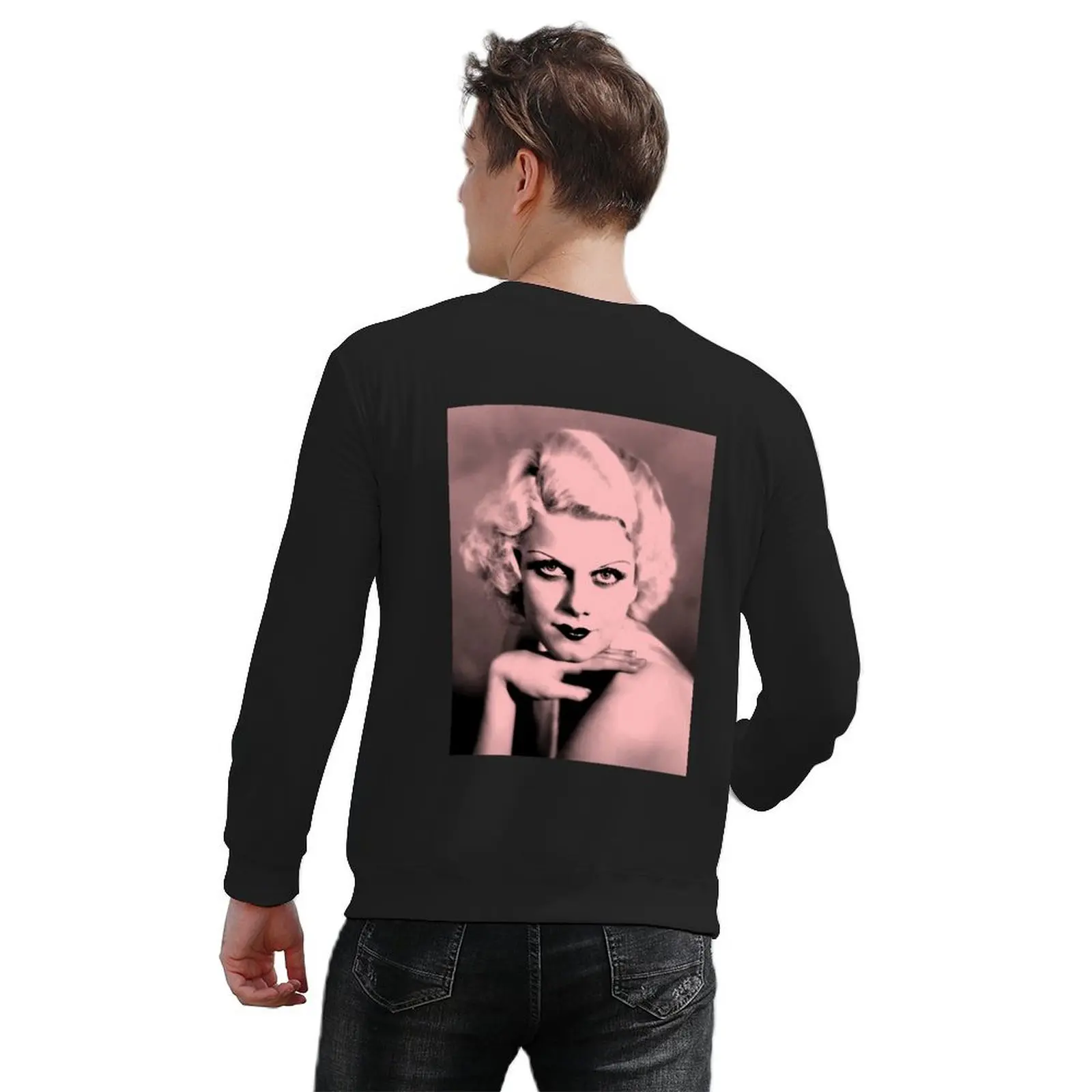 Jean Harlow in pink and black Pullover japanese style clothes for men men's coat korean autumn clothes hooded sweatshirt for men