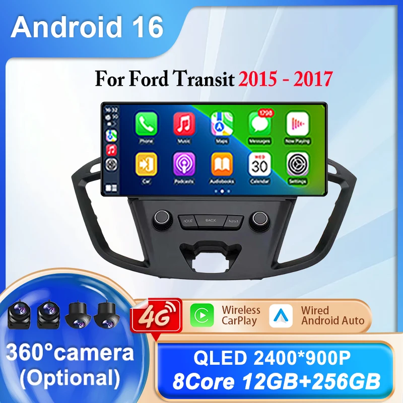 

Автомагнитола Android 16 с GPS-навигацией, CarPlay, видео, 12.3 дюйма, для Ford Transit 2015-2017, Bluetooth, Wi-Fi, 4G, разделение экрана