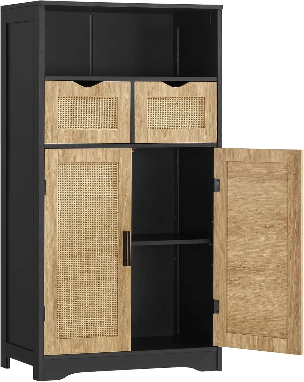 

Large Storage Cabinet, Rattan Cabinet with 2 Drawers & 2 Shelves, Cupboard, Floor Cabinet for Living Room