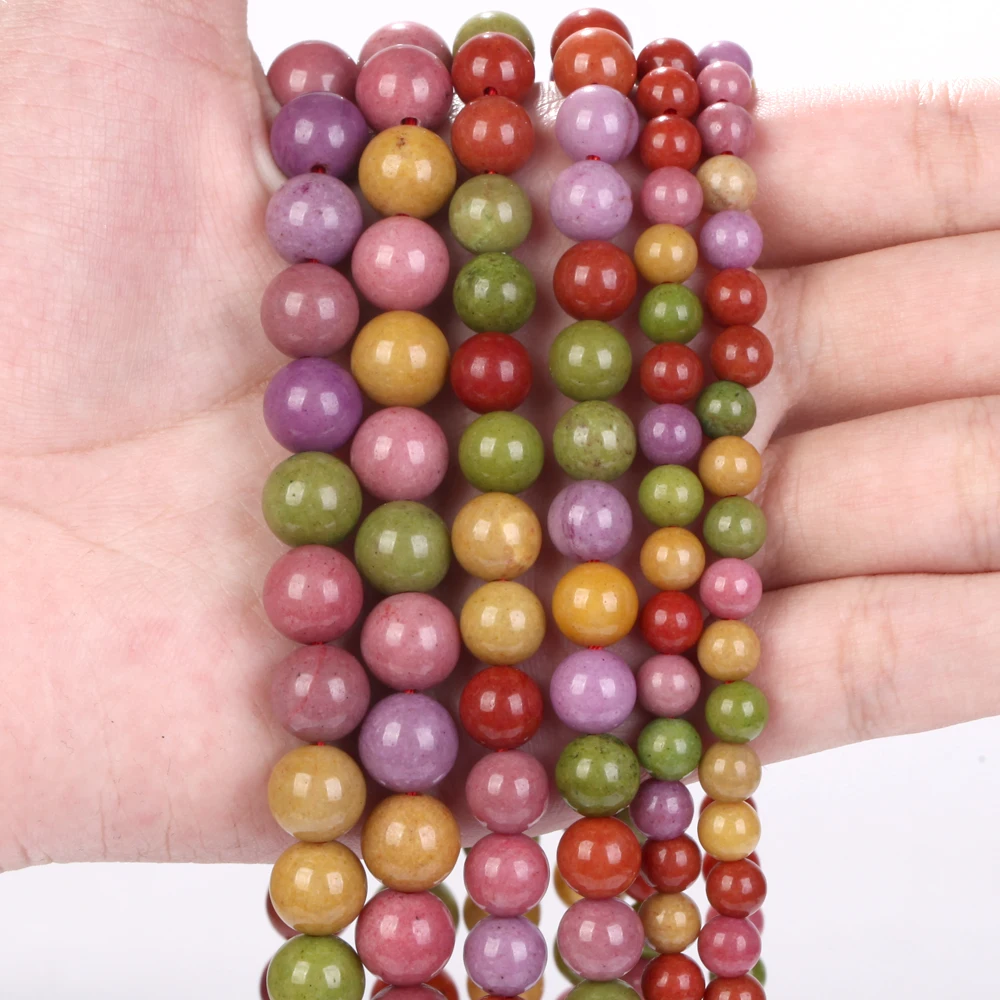 6/8/10mm Natural Coloful Jade Gemstone Beads Round Loose Spacer Beads For Jewelry Making DIY Bracelet Necklace Handmade 15”