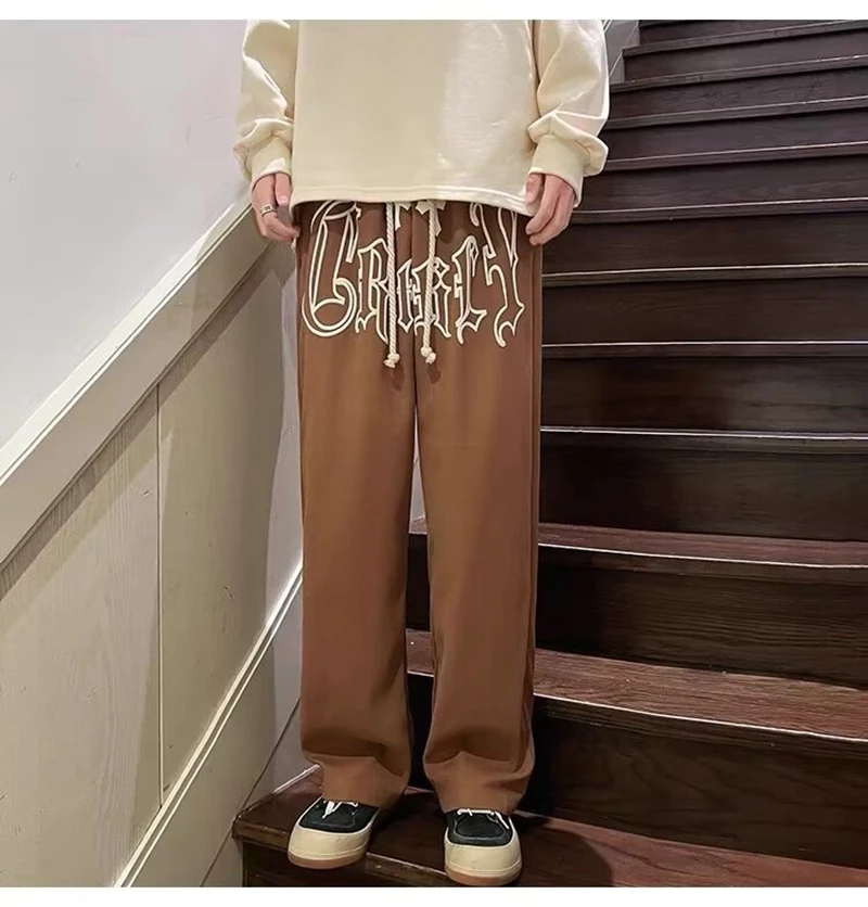 

American Style Retro Casual Sweatpants For Men Trendy Brand Pants High Street Straight-Leg Pants Korean Style Y2K Pants