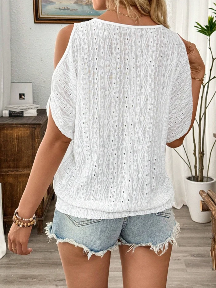 Simple Women\'s Fashion Blouses Spring Summer New Sexy Off-Shoulder Hollow Bat Short Sleeve T-Shirt Top For Women Casual Shirts