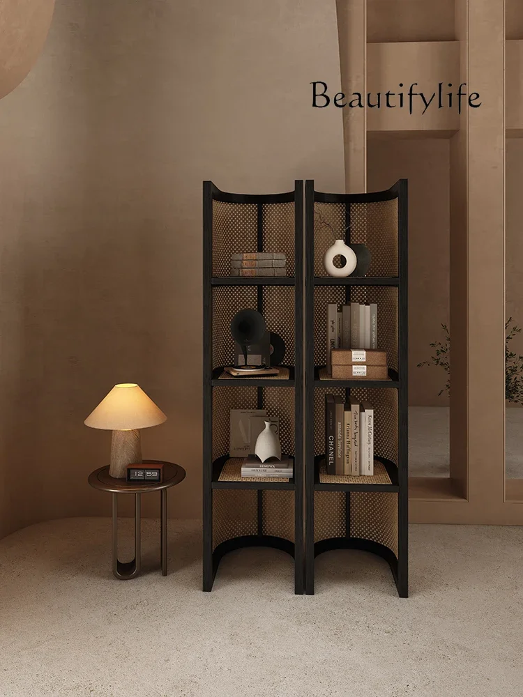 Jiji Style Rattan Storage Rack Hand-Made Display Cabinet Props Storage Rack Multi-Layer Storage Corner Cabinet