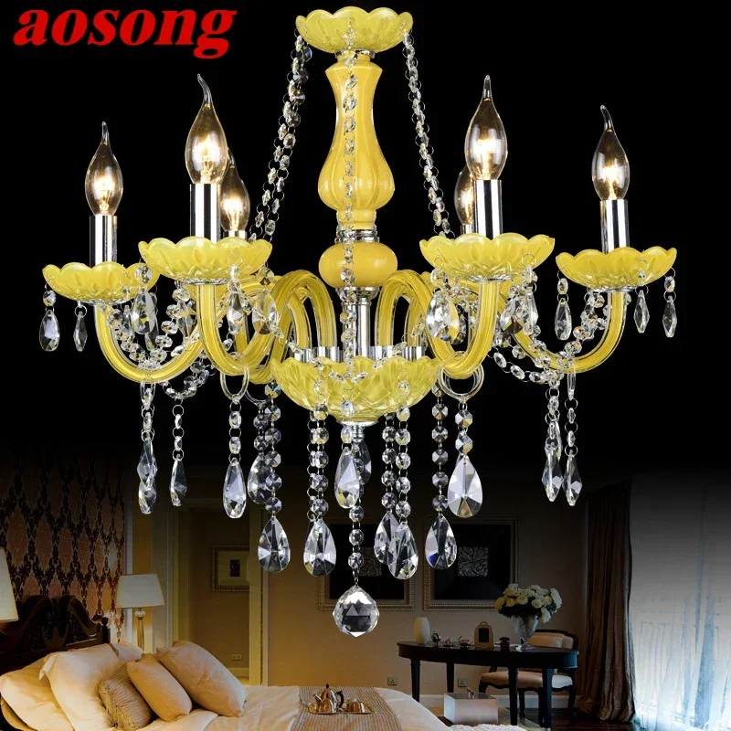 

AOSONG European Luxurious Crystal Pendent Lamp Yellow Candle Lamp Warm Living room and bedroom Restaurant Hotel Villa Chandelier