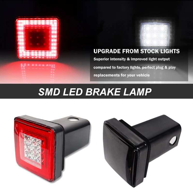 3-In-1 Universal LED Hauling 2" Receiver Truck SUV RV Trailer Rear Bumper Driving lamp Brake Tail Reverse Tow Hitch Cover Light