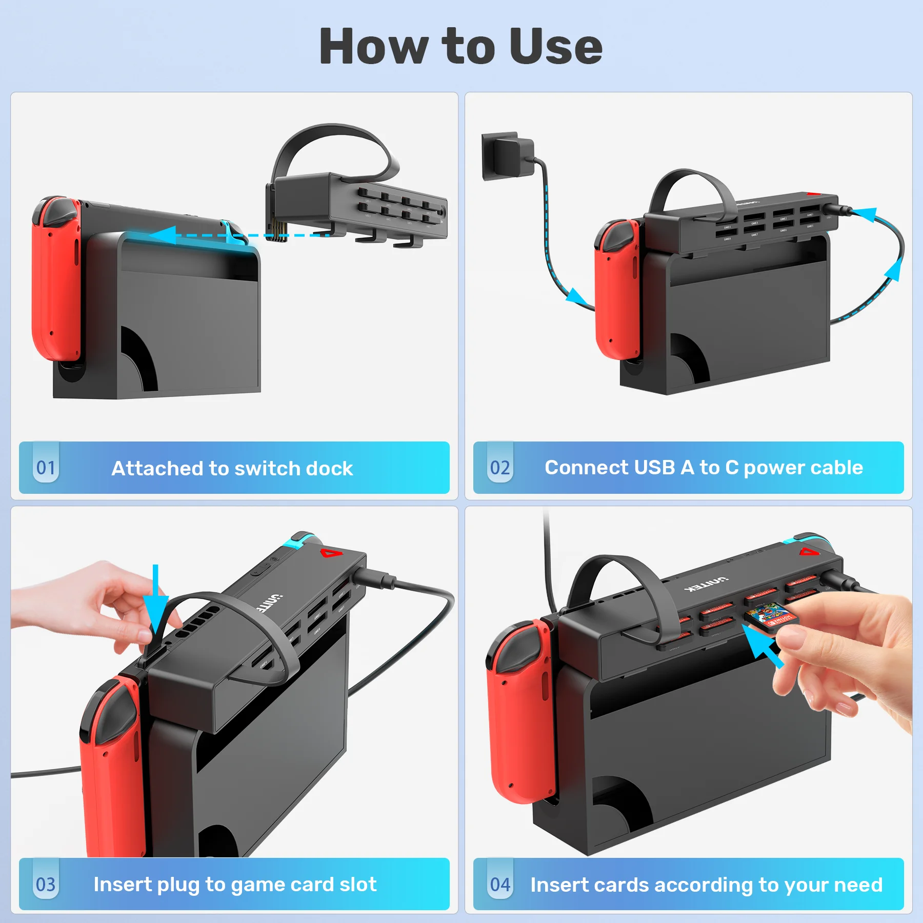 Unitek Switch Game Card Reader for Nintendo Switch/Switch OLED Multi Gaming Card Switcher with Wireless Control NS Accessories