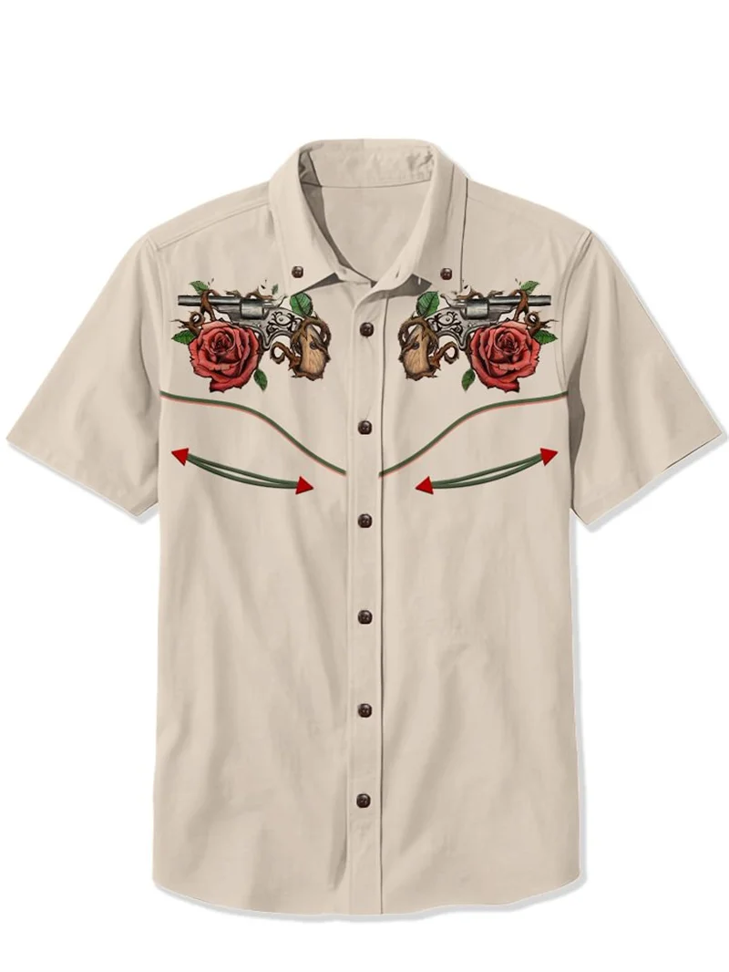 Men's Western Cowboy Style Short Sleeve Shirt Comfortable And Breathable Summer Button Top High Quality Camisa Vaquera Hombre