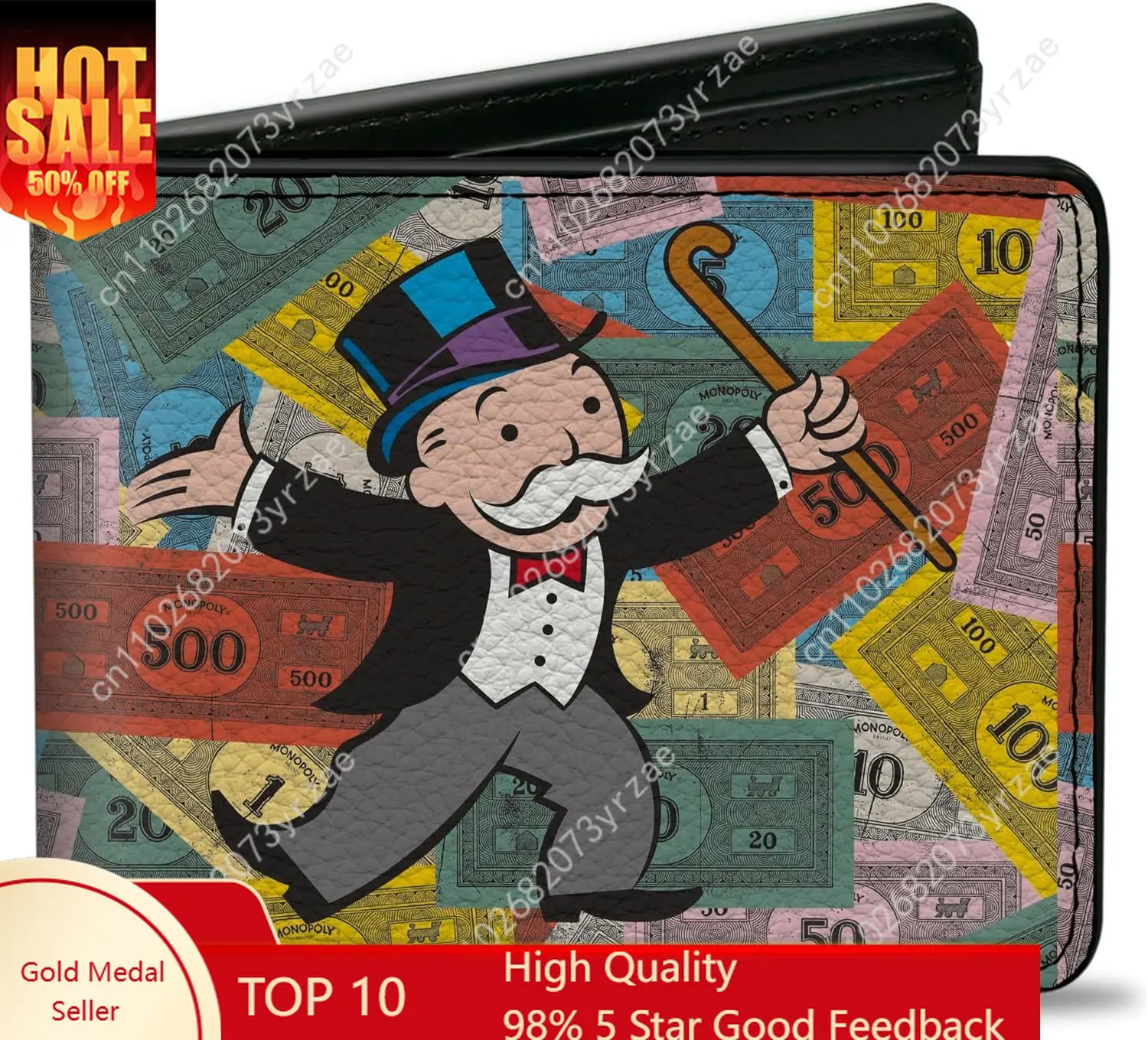 

Monopoly Go! Wallet Mens Womens Teenagers High Quality Fashion Bifold Wallet Personalized Custom Portable Billfold