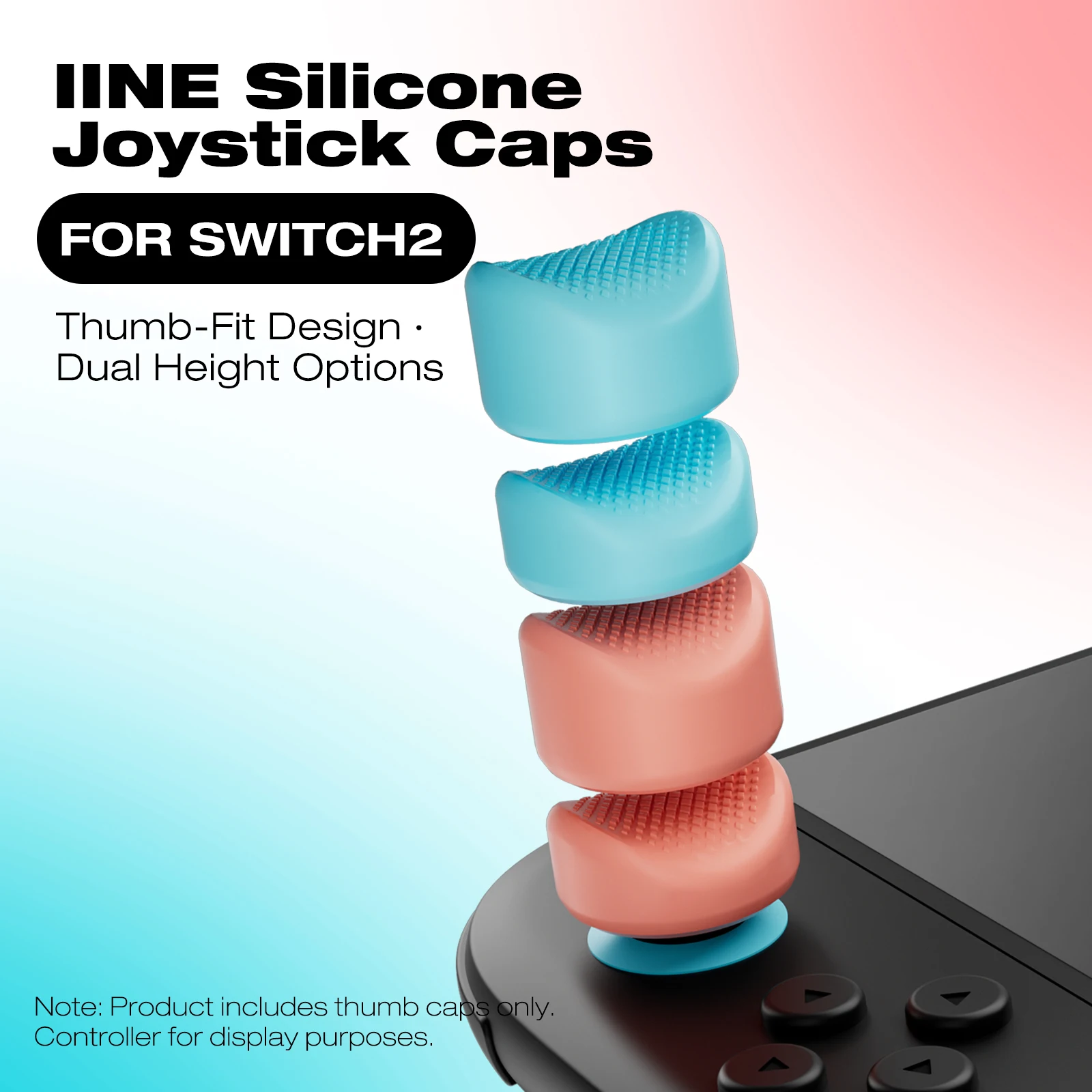 IINE Silicone Joystick Caps for Switch2/NS, Thumb-Fit Design, Dual Height Options, Thumb-Fit Curve, Protects