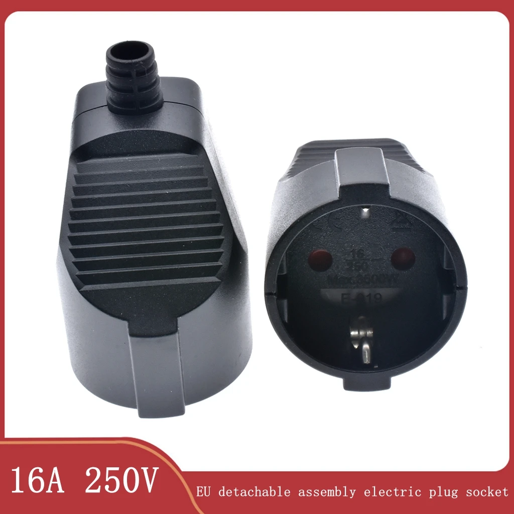 Black PVC 16A 250V EU power cord male female wiring plug detachable assembly electric plug socket for German France Korea Russia