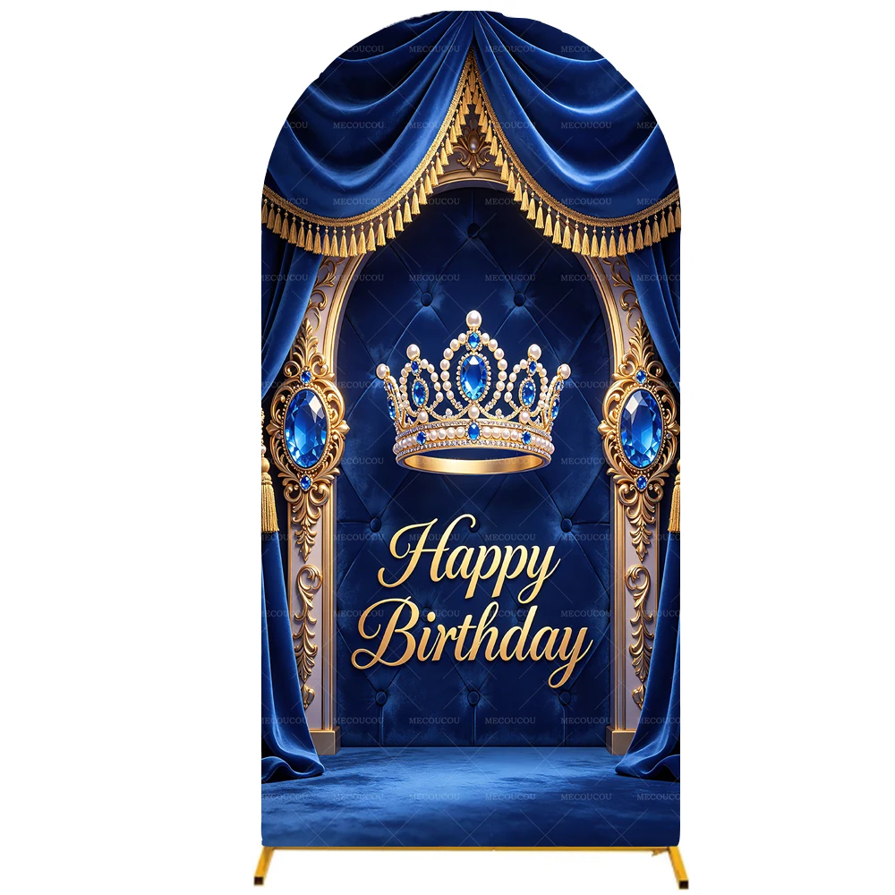 Royal Crown Blue Balloon Crown Arch Backdrop Cover Background Picture Children Birthday Party Blue Custom Decor Photography Prop