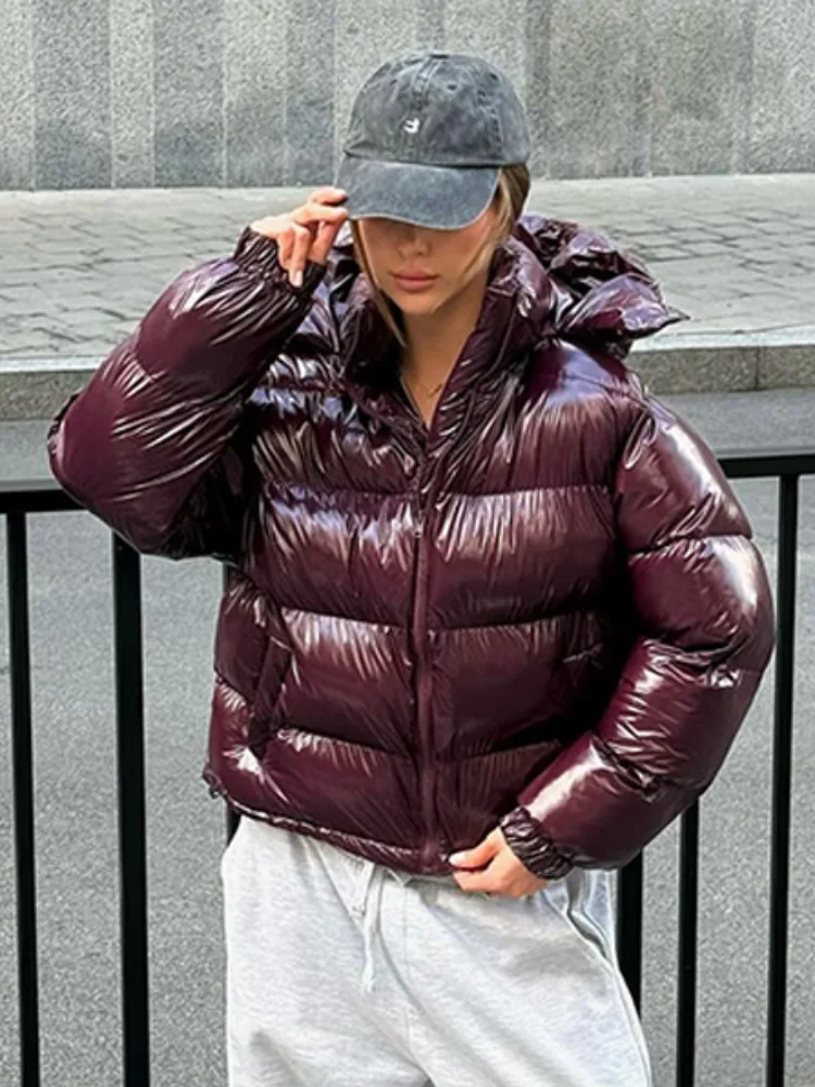 

Зимняя уличная верхняя одежда 2025 года, стеганая куртка на молнии с хлопковой подкладкой, женское свободное утолщенное пальто с капюшоном, теплое повседневное однотонное женское пальто на пуговицах