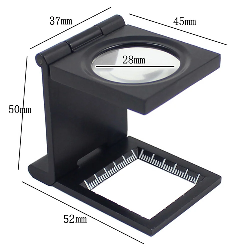 10X 28mm Mini Zinc Alloy Folding Magnifier with Scale for Textile Optical Glass Foldable Magnifying Tool