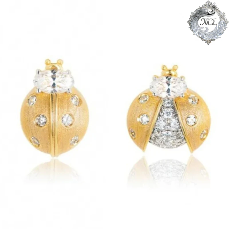 

Серьги-гвоздики XCL из серебра 925 пробы с позолотой 18 карат, с кубическим цирконием, в форме жука-бабочки, асимметричные, женские, милые, изящные, модные, маленькие