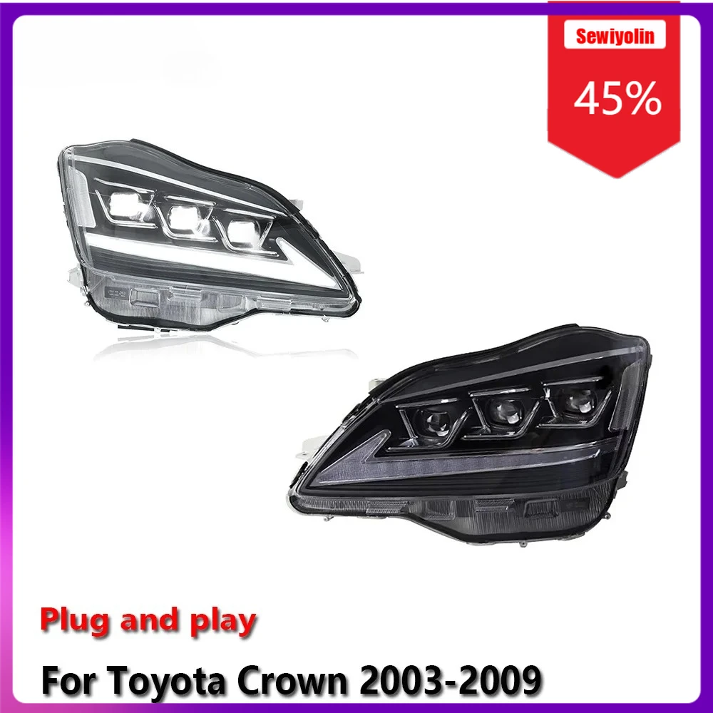 

Sewiyolin автомобильные светодиодные фары в сборе для Toyota Crown 2003-2009 противотуманные фары DRL тормозной указатель поворота