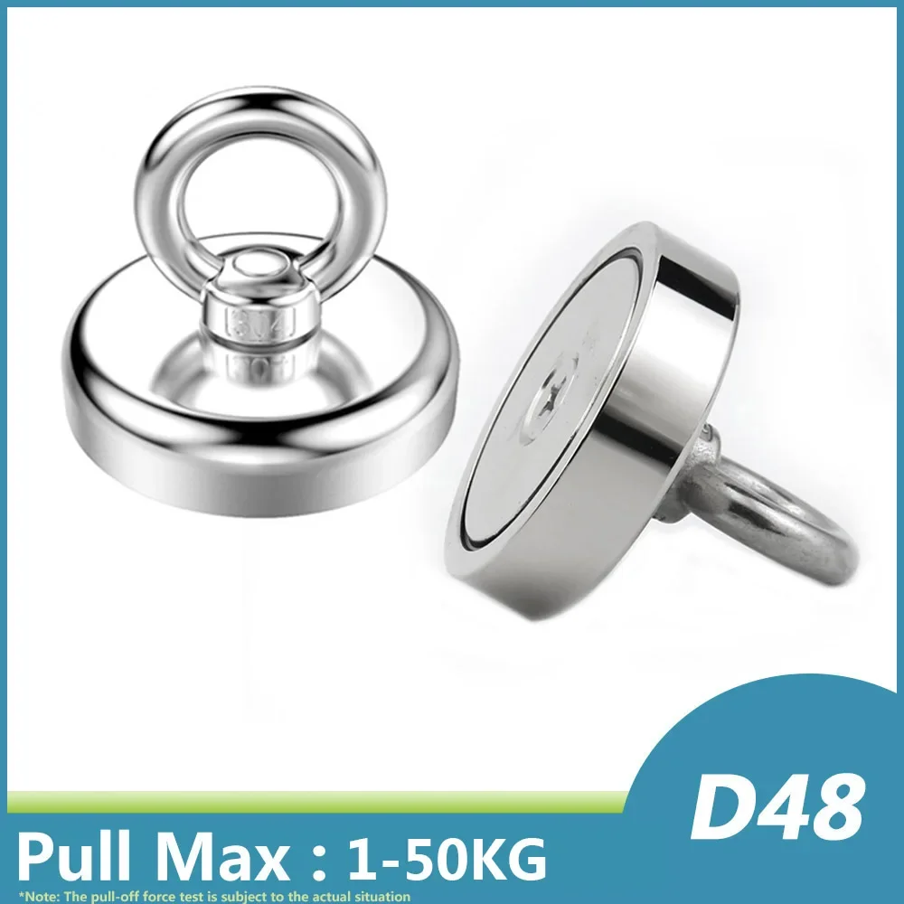 D48 Strong Magnet Pot Fishing Magnet Salvage Fishing Hook Magnets D48mm Permanent Powerful Magnetic Magnet S304 Ring D48