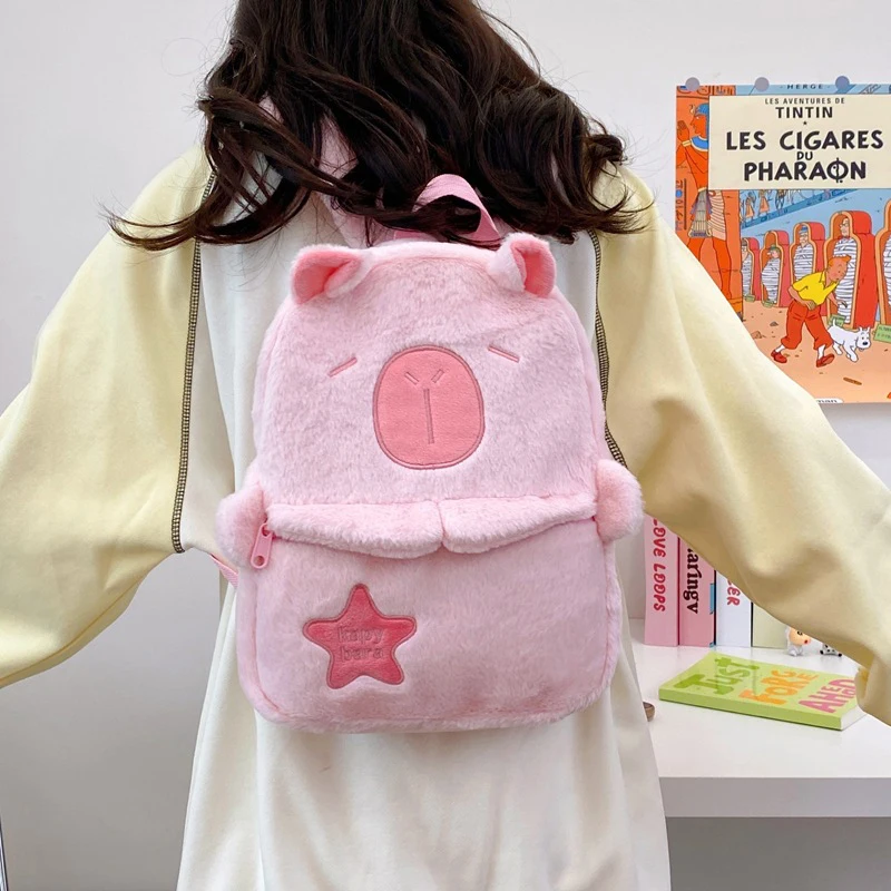 Kawaii New Capybara Plush Backpack For Women Versatile Cartoon Funny Capibala Bag Large Capacity Tote Bag Children's Gift