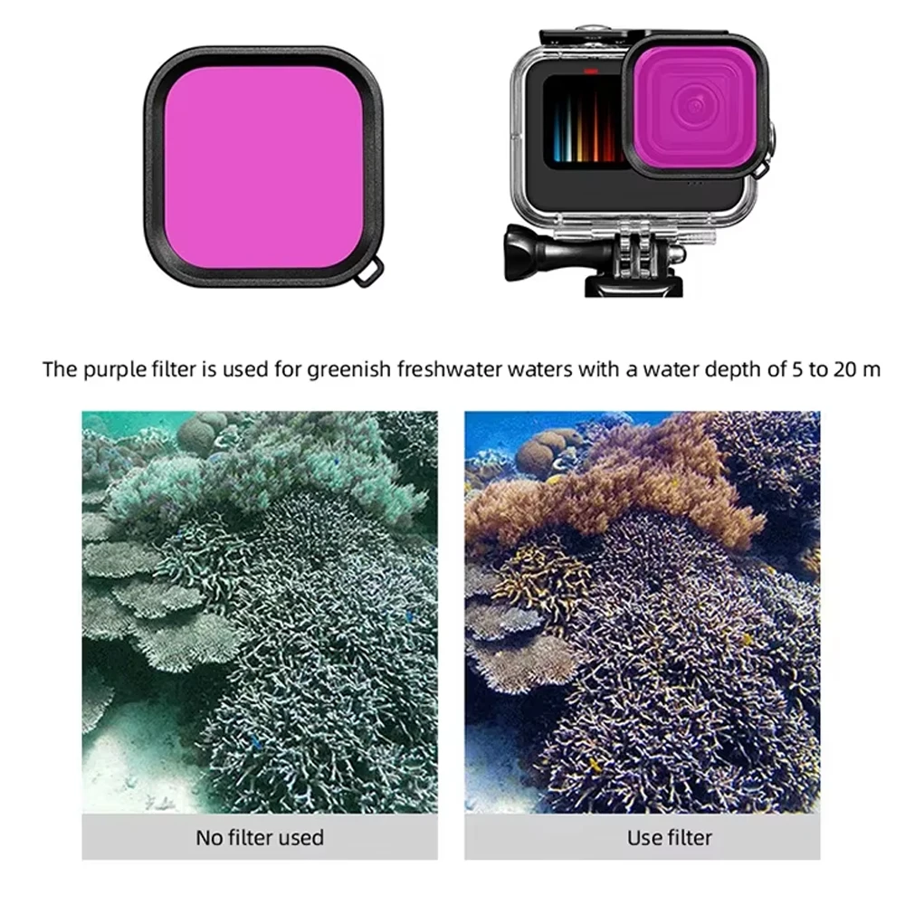 For GoPro Diving Filter Waterproof Case Three Color Filters Lens Protective Cover For GoPro Hero 12 11 10 9 GoPro Accessories