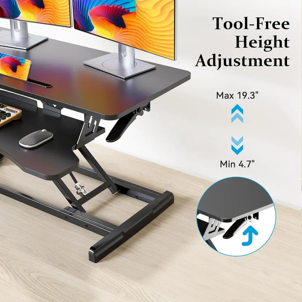 35 inch Standing Desk Converter, Height Adjustable Desktop Standing Desk with Keyboard Tray for Two Monitors